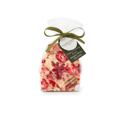 Honeycomb Raspberry Strawberry Candied Jasmine Petals Belgian White Chocolate (GF)