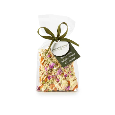 Peanut Brittle Pistachio Rose Petal Belgian White Chocolate (GF) (200g)